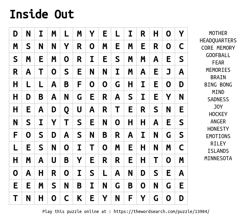 Word Search on Inside Out
