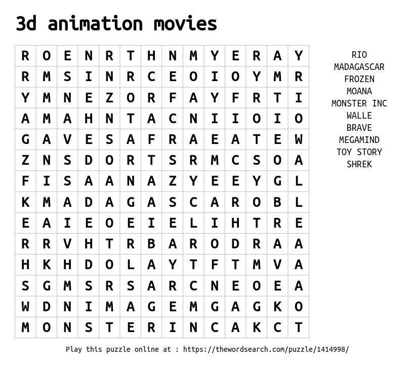 Download Word Search on 3d animation movies