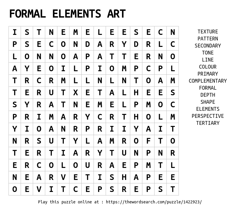 FORMAL ELEMENTS ART Word Search