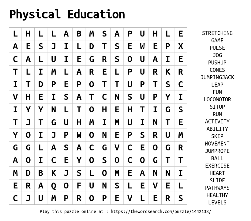 Physical Education 8 Word Search Wrestling Answers