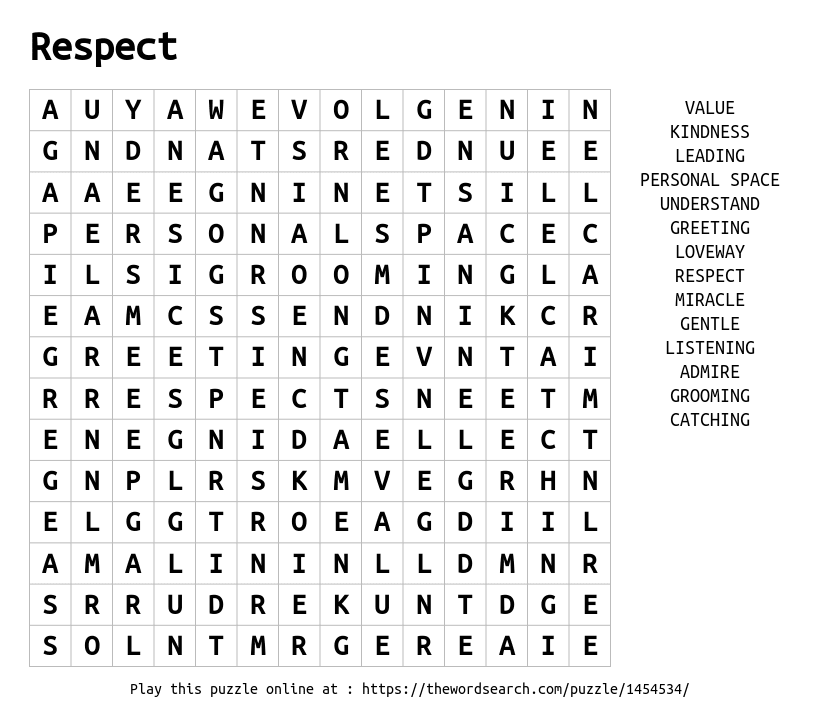 Download Word Search On Respect