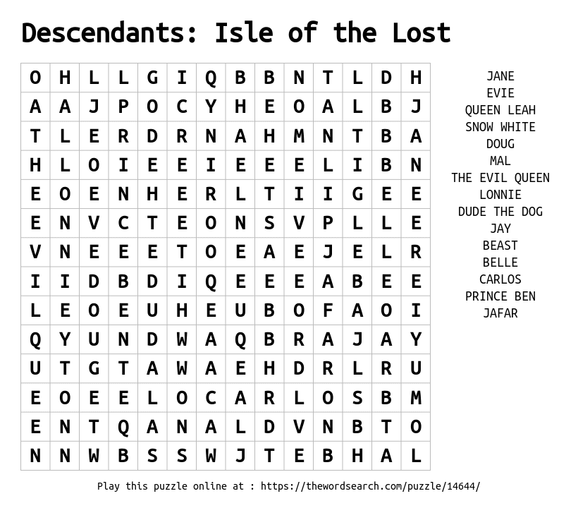 Download Word Search On Descendants Isle Of The Lost