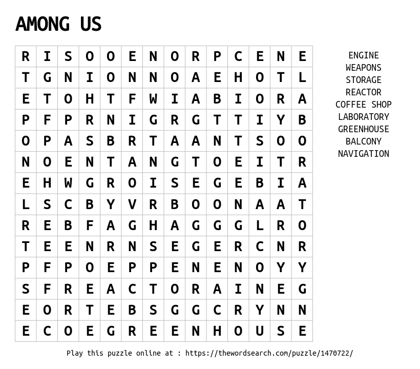 Among Us Word Search Free Printable