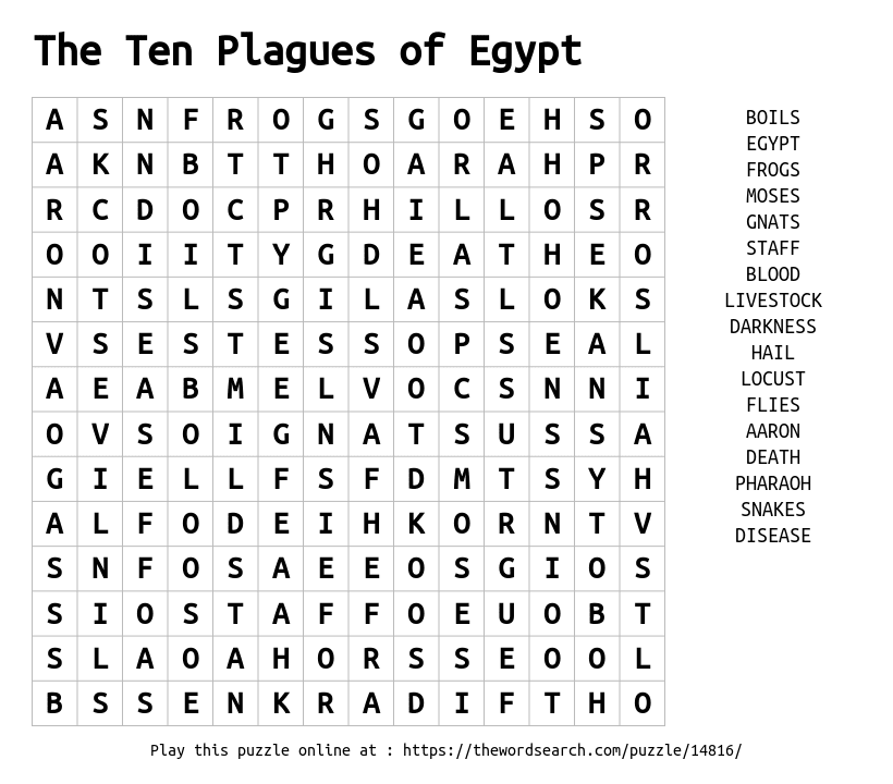 Word Search on The Ten Plagues of Egypt