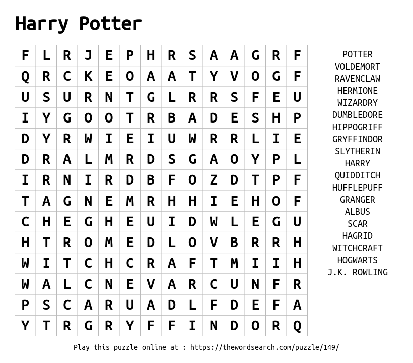 Download Word Search On Harry Potter