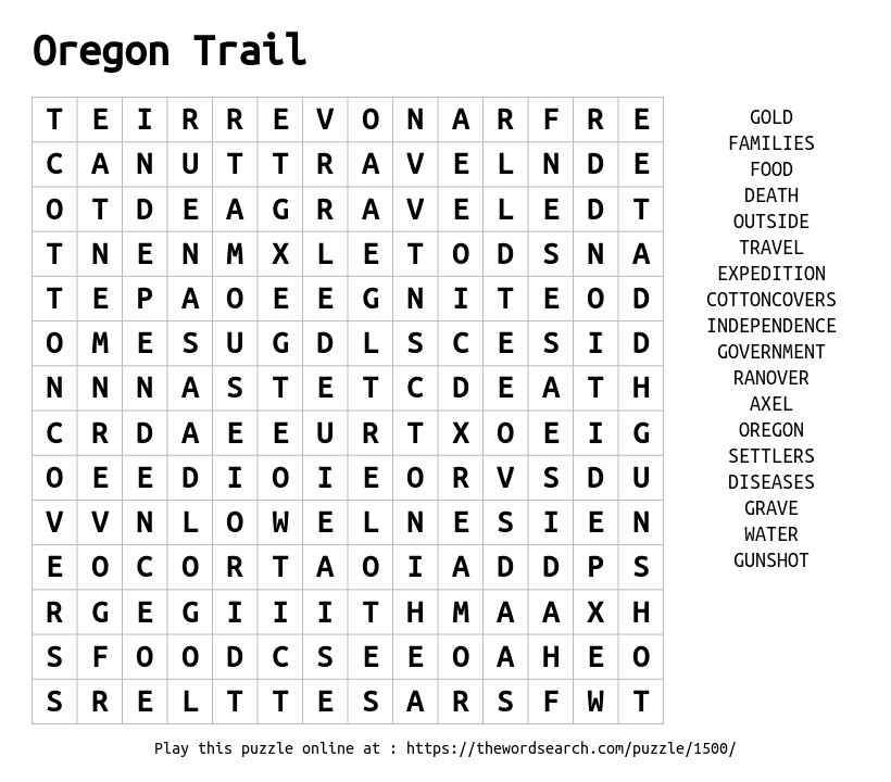 Word Search on Oregon Trail