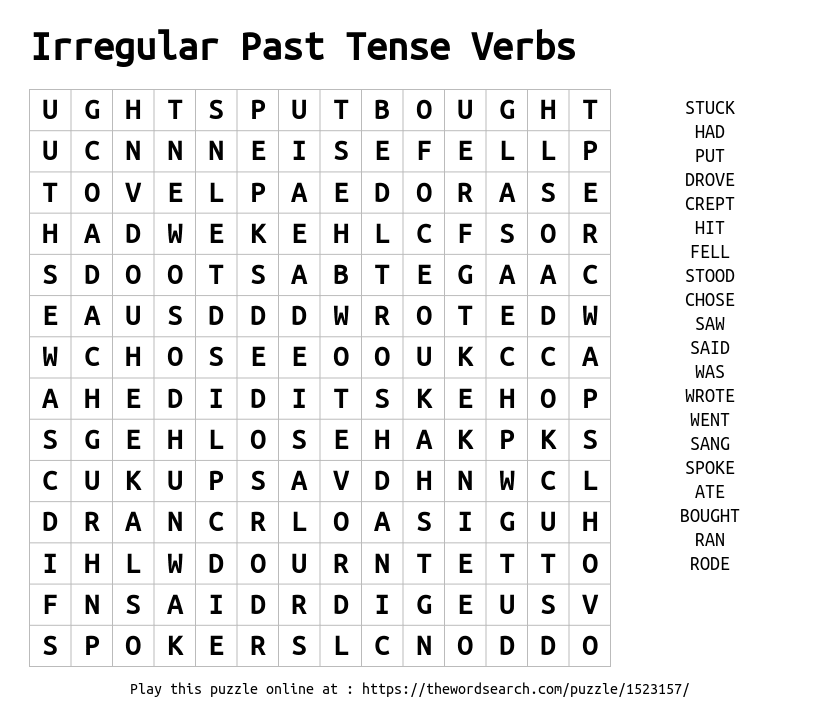 Download Word Search On Irregular Past Tense Verbs