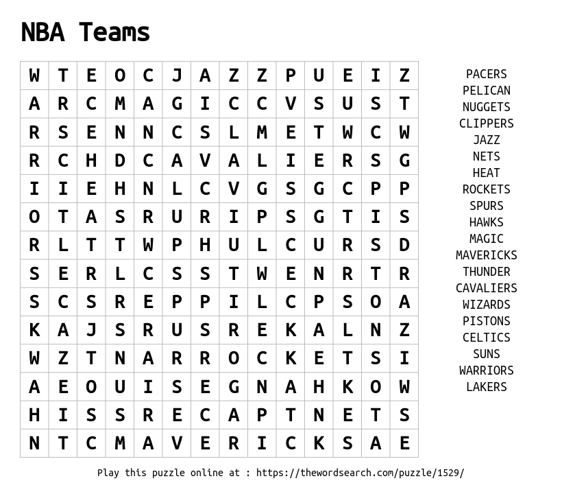 Word Search on NBA Teams
