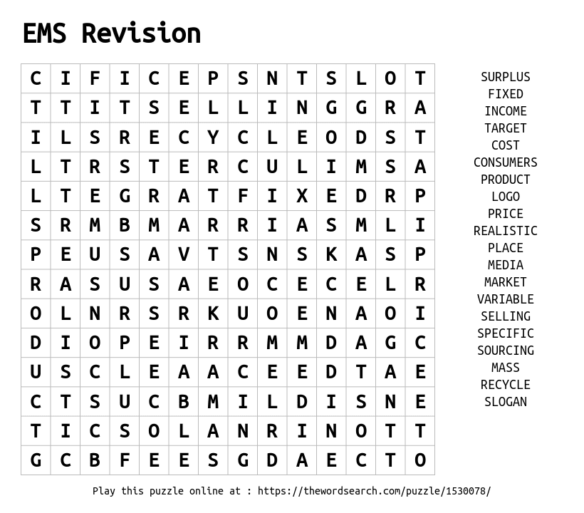 Word Search on EMS Revision