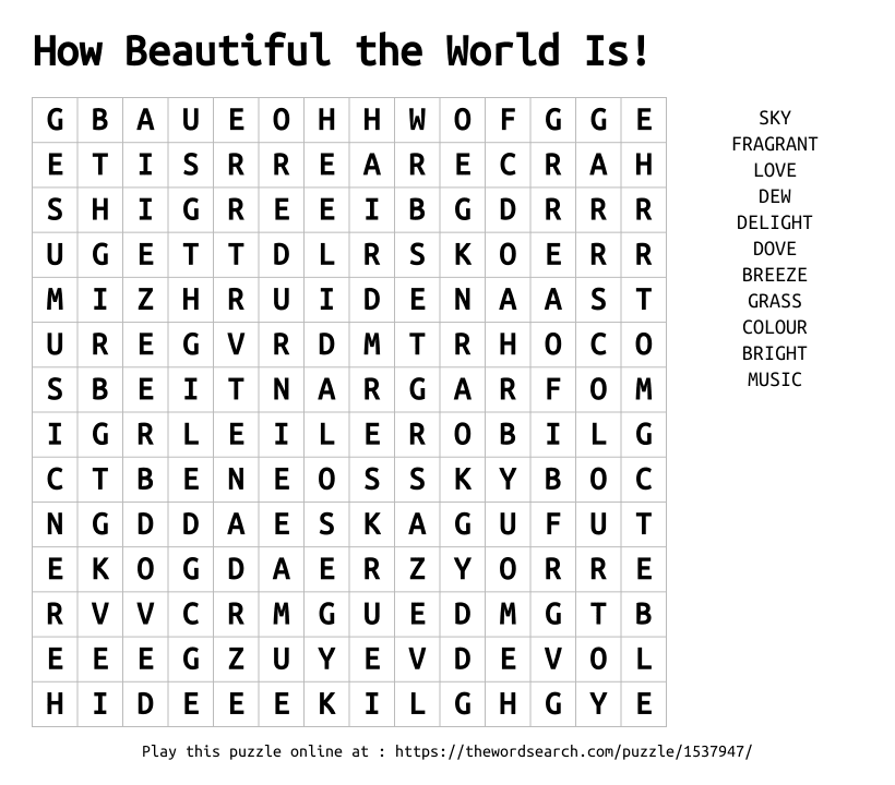 Word Search on How Beautiful the World Is!