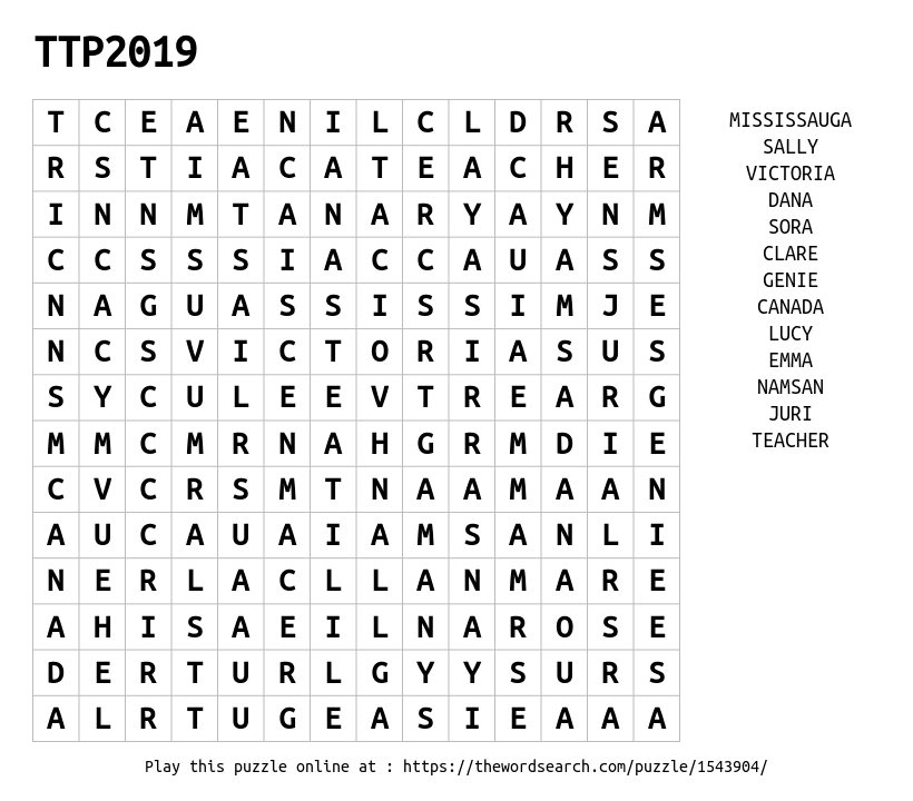 Word Search on TTP2019