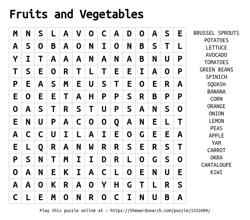 Download Word Search On Fruits And Vegetables