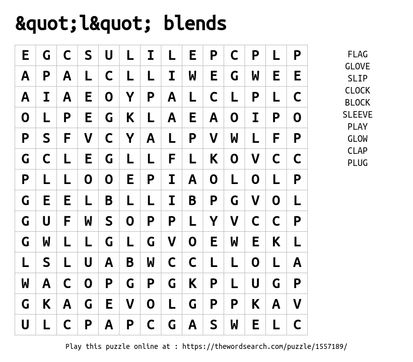 Download Word Search On l Blends