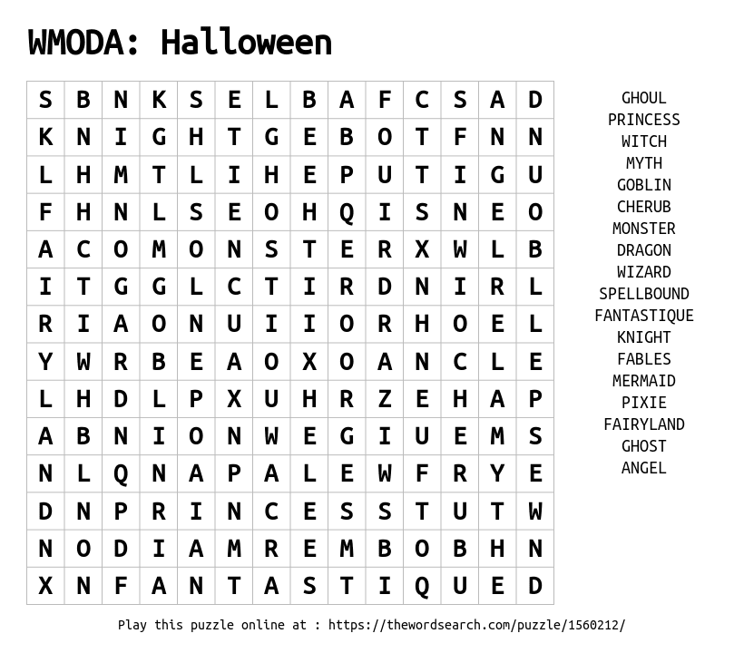 Word Search on WMODA: Halloween