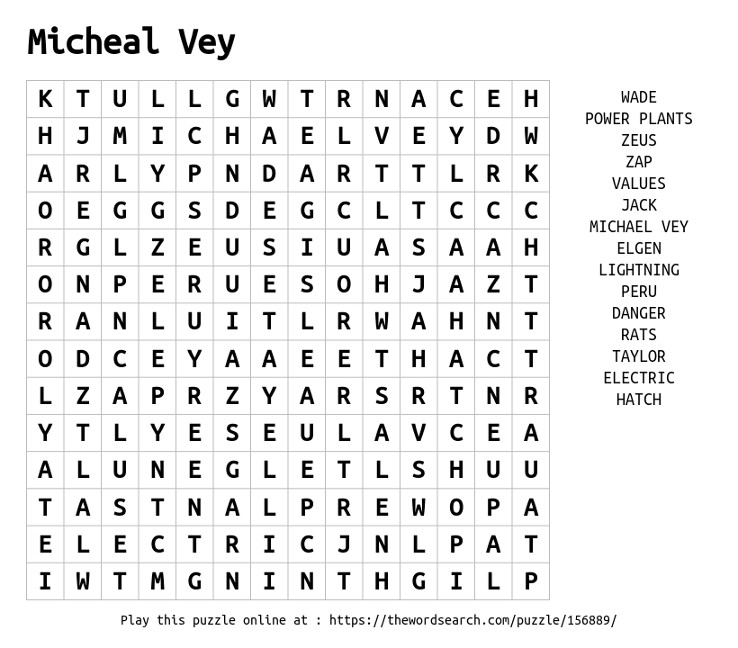 Download Word Search on Micheal Vey