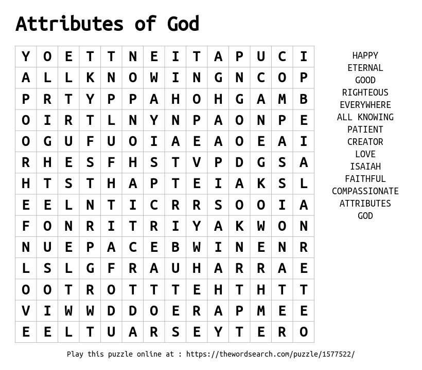 Download Word Search On Attributes Of God