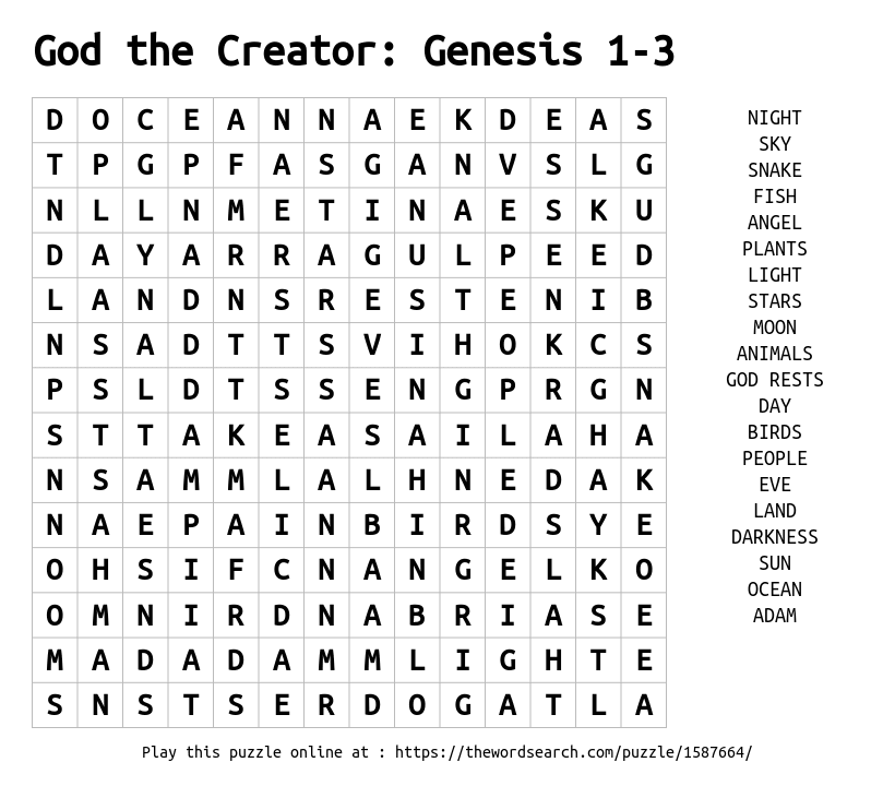 Download Word Search On God The Creator Genesis 1 3