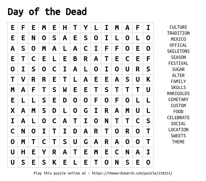 Download Word Search On Day Of The Dead