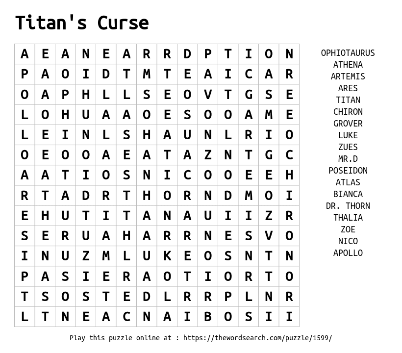 Word Search on Titan's Curse
