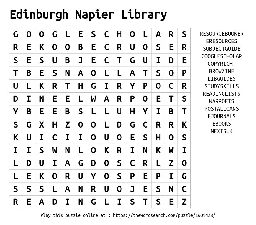 Word Search on Edinburgh Napier Library