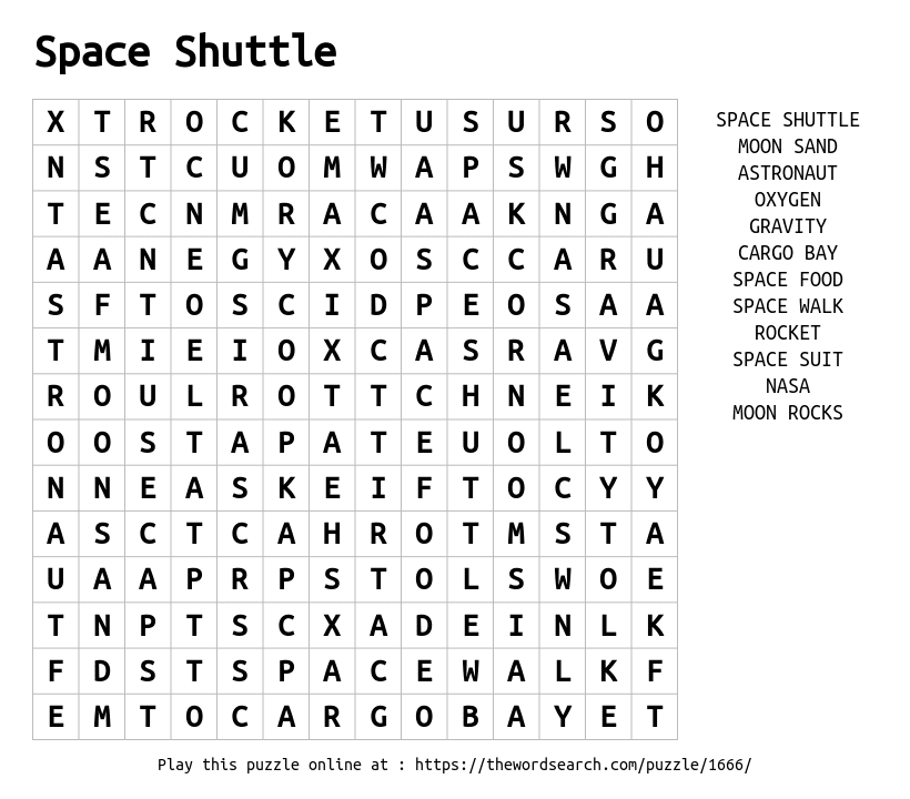 Word Search on Space Shuttle