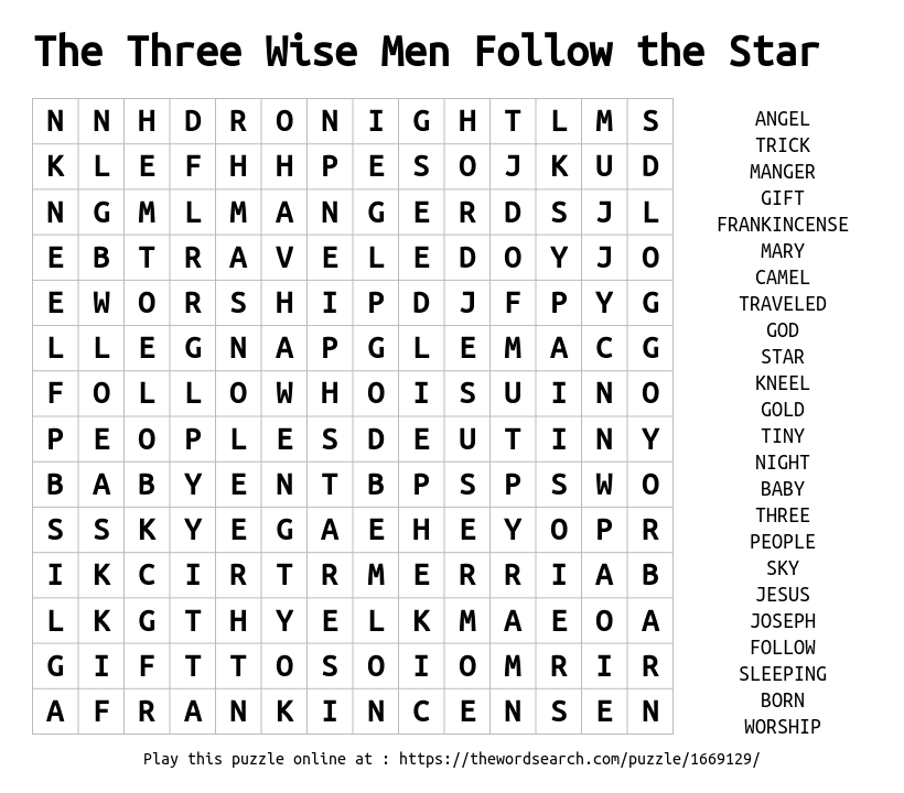 Download Word Search on The Three Wise Men Follow the Star