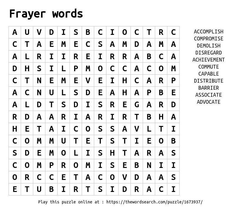 Download Word Search On Frayer Words