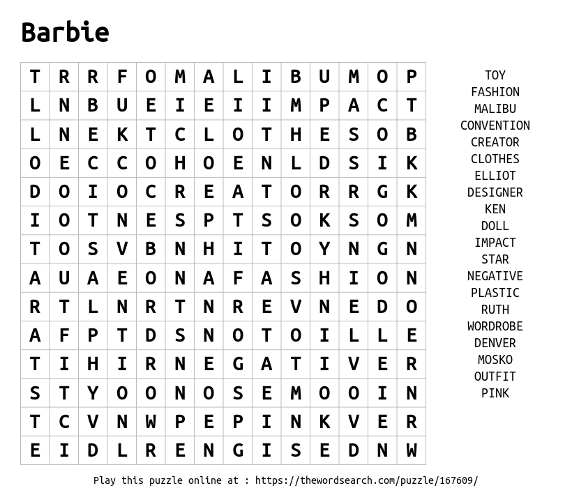Word Search on Barbie