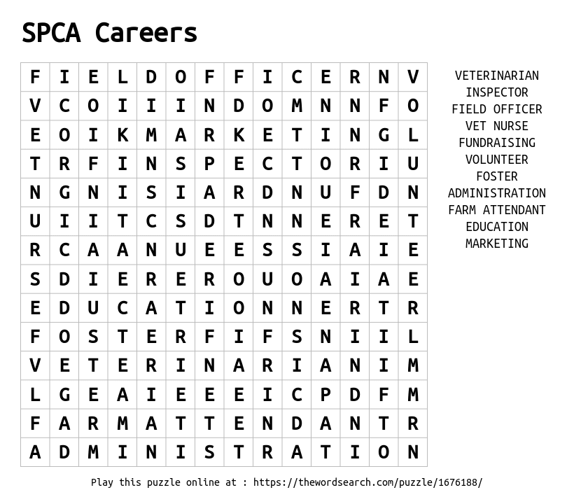 Word Search on SPCA Careers
