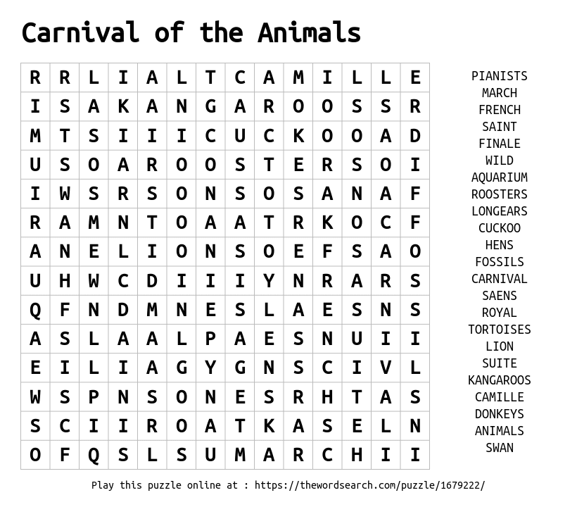 Download Word Search on Carnival of the Animals