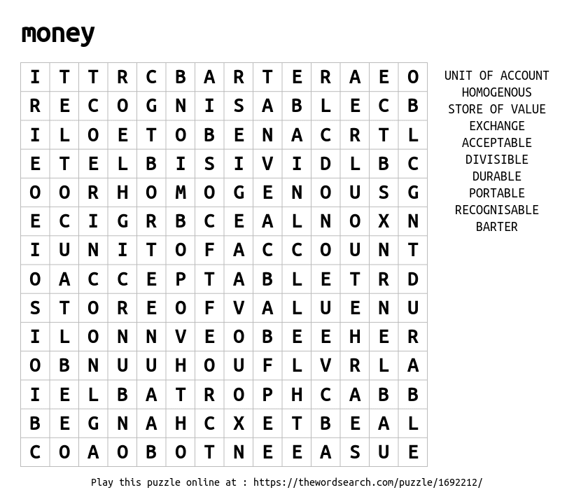 Download Word Search on money