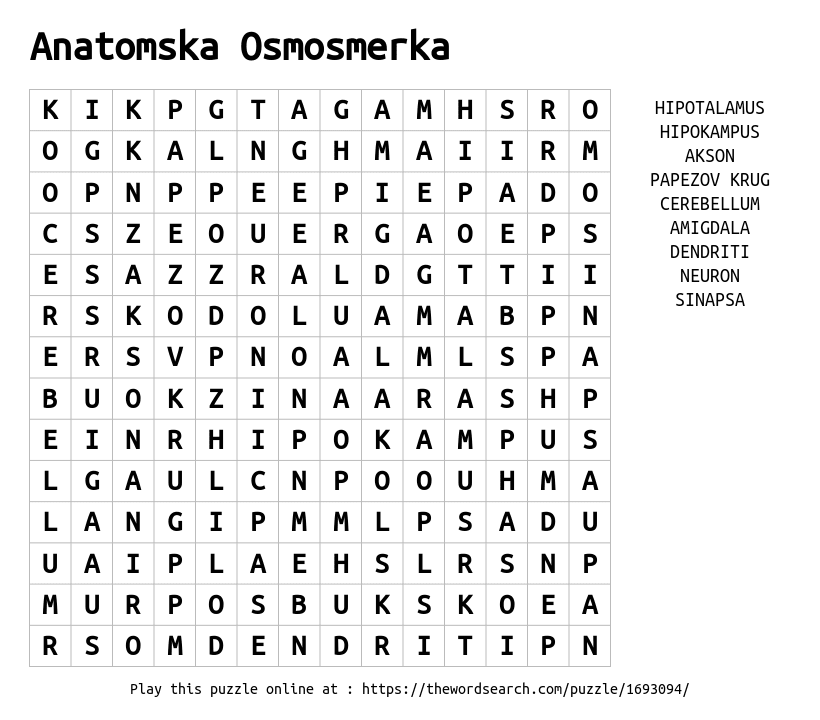 Word Search on Anatomska Osmosmerka