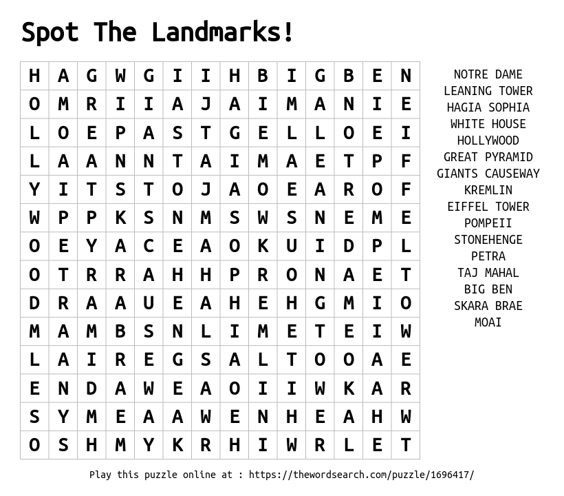 Download Word Search On Spot The Landmarks 