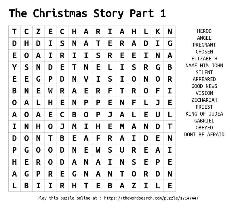 Word Search on The Christmas Story Part 1