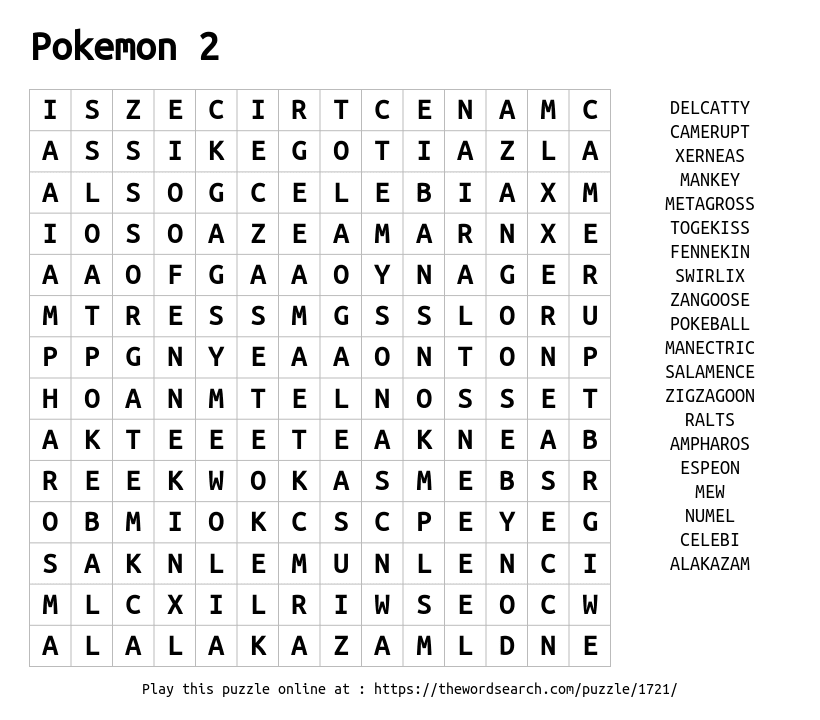 Pokemon Zorua s Word Search