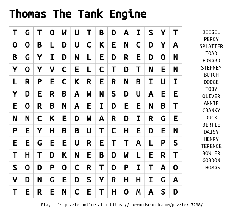 Download Word Search On Thomas The Tank Engine