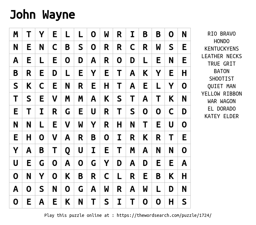 Word Search on John Wayne