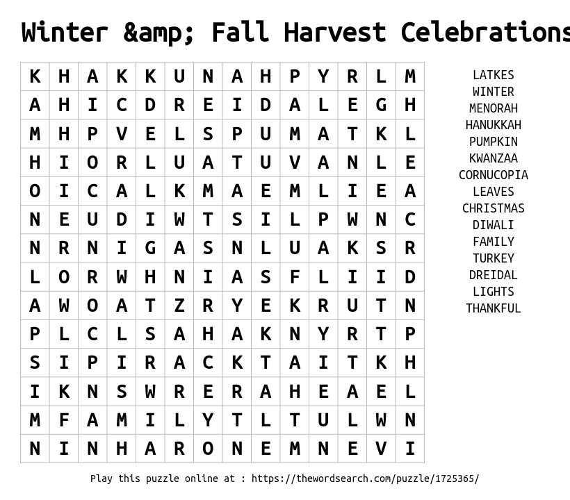Winter & Fall Harvest Celebrations