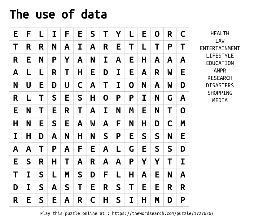 Download Word Search on The use of data