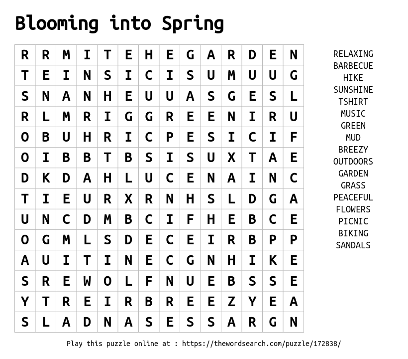 Word Search on Blooming into Spring