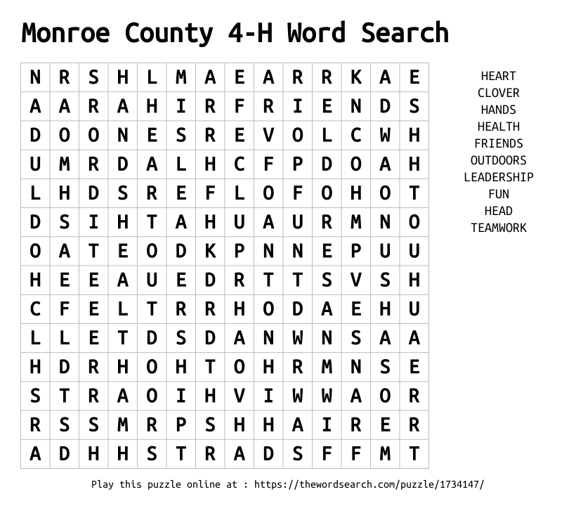 Word Search on Monroe County 4-H Word Search
