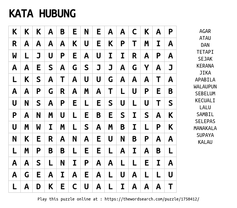 Word Search on KATA HUBUNG