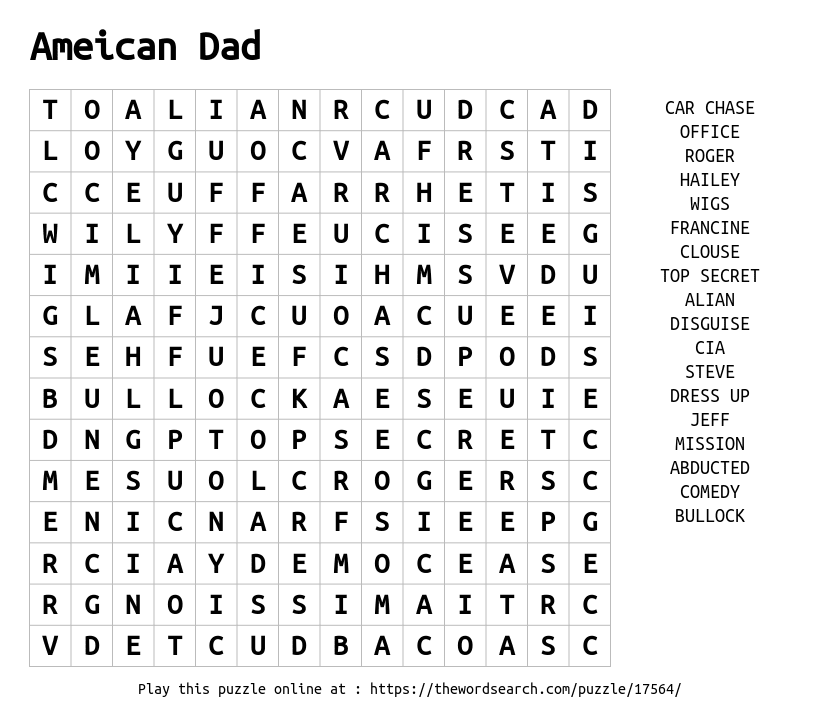 Word Search on Ameican Dad