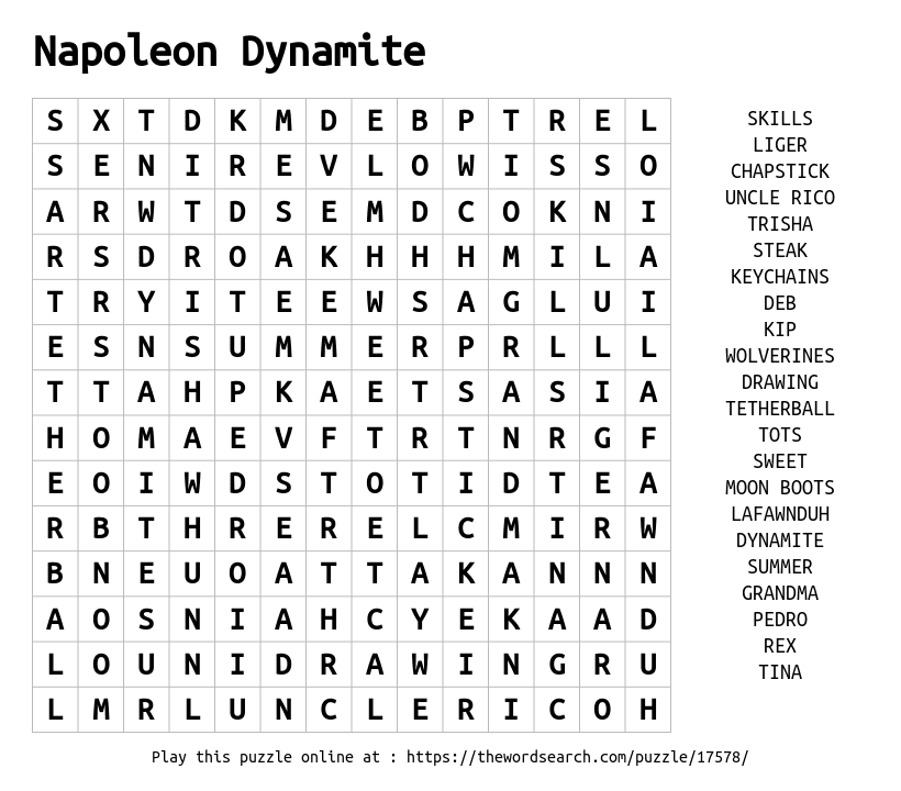 Word Search on Napoleon Dynamite