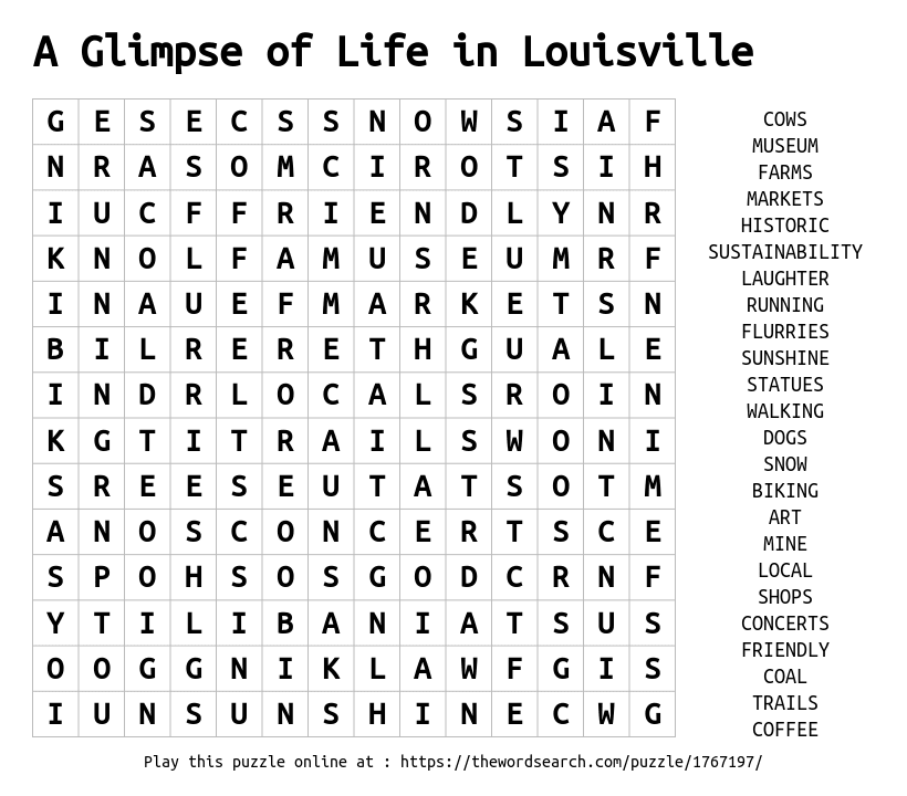 Download Word Search On A Glimpse Of Life In Louisville