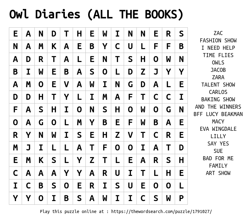 download word search on owl diaries all the books