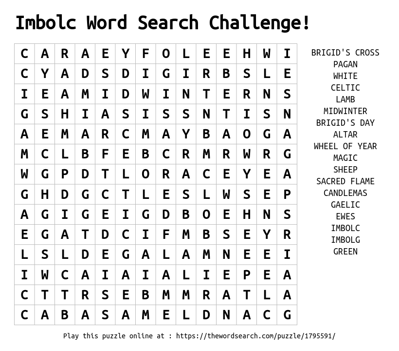 Word Search on Imbolc Word Search Challenge!