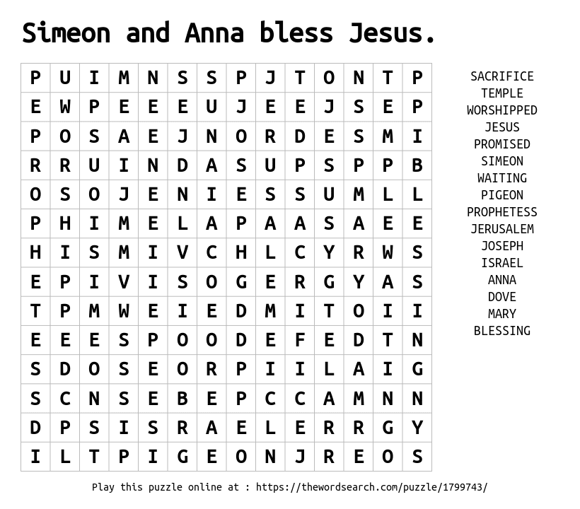 Anna And Simeon Printable Word Search