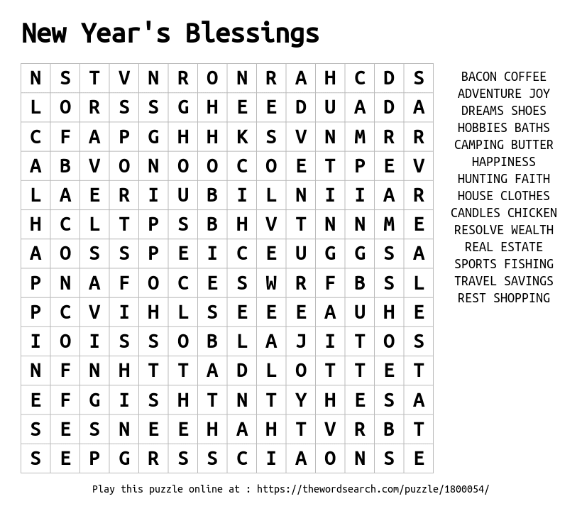 Download Word Search on New Year's Blessings