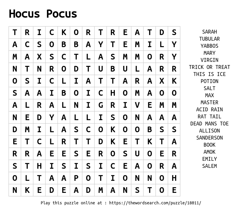 Download Word Search on Hocus Pocus